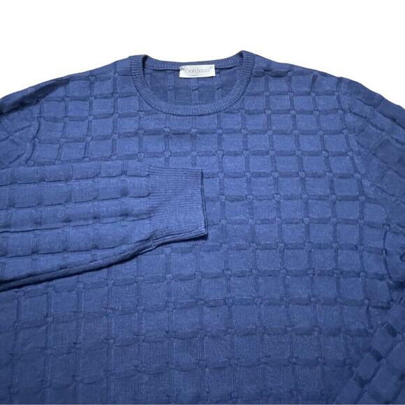 Gran Sasso Quilted Virgin Wool Sweater Jumper Italy Navy Blue Size XL Men EUC